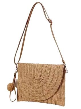 Woven Straw Crossbody Bag in Tan